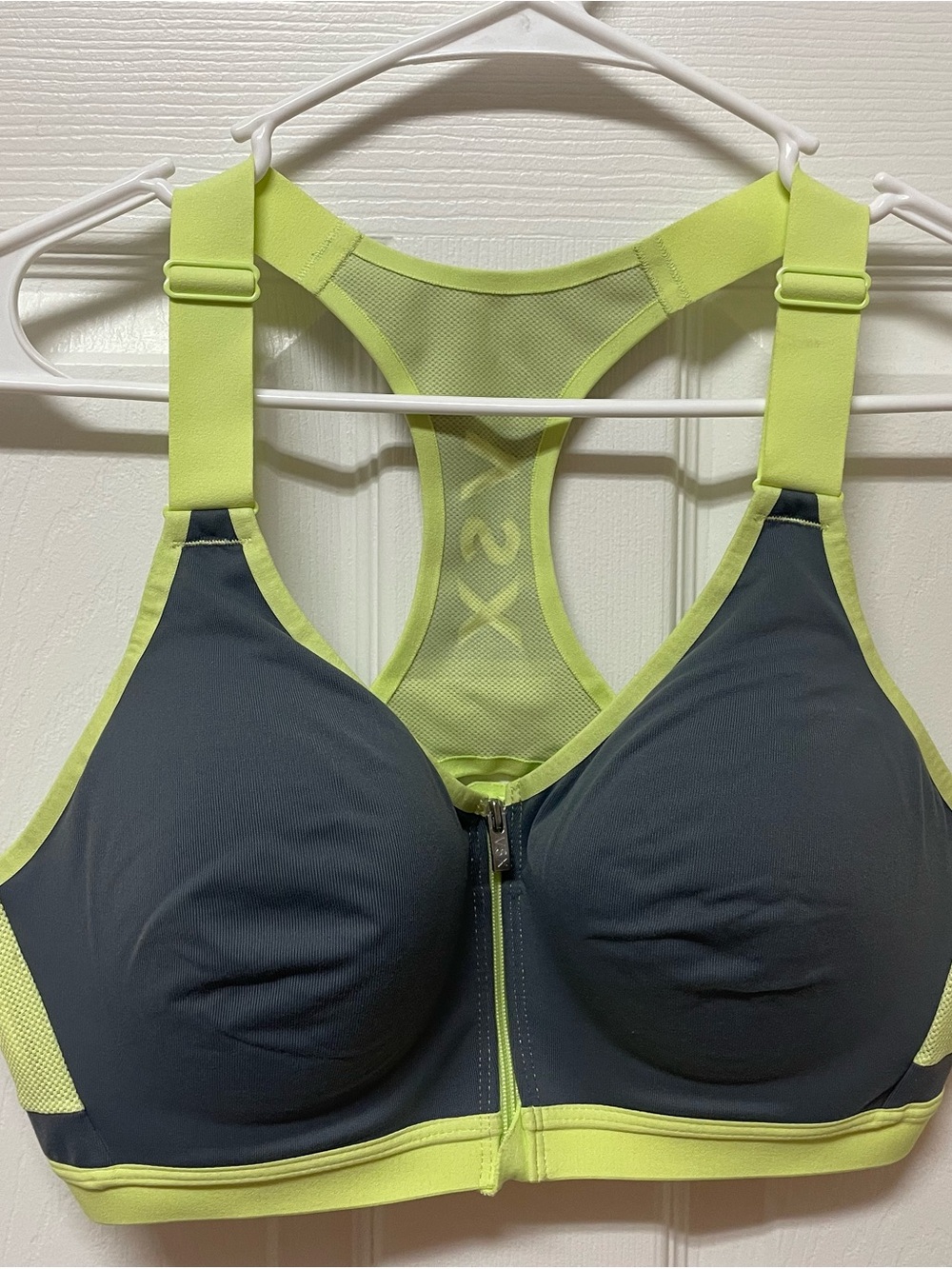 Victoria's Secret Neon Yellow and Charcoal Front-Zip Sports Bra